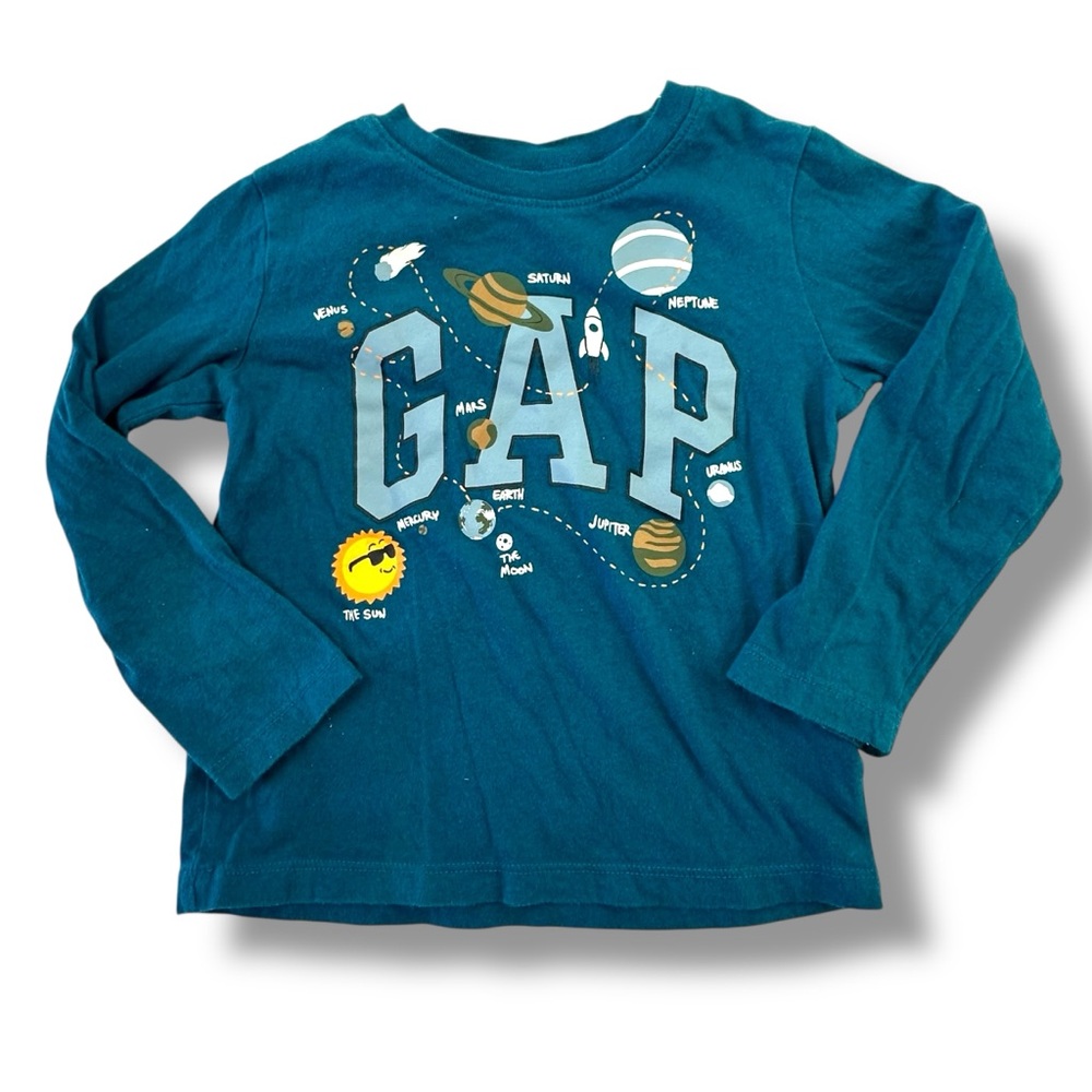 Baby Gap Size 3 Solar System Long Sleeve Graphic Tee Shirt Teal Blue Space